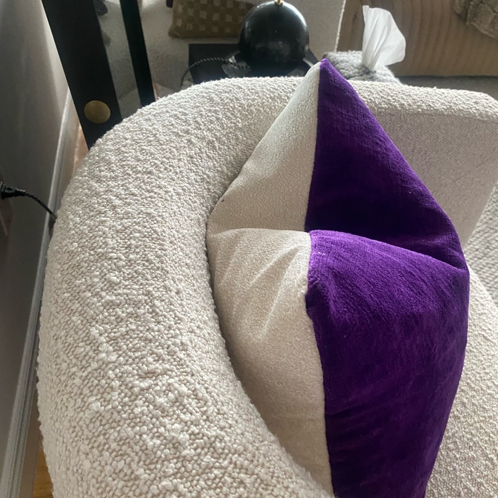 Cream and Purple Accent Pillow with Plush Texture